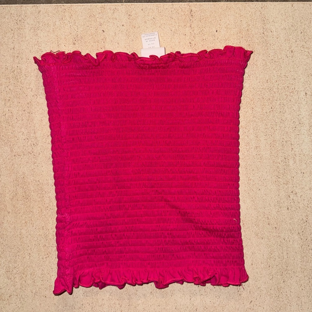 H&M hot Pink Ruffle rutched Strapless Top